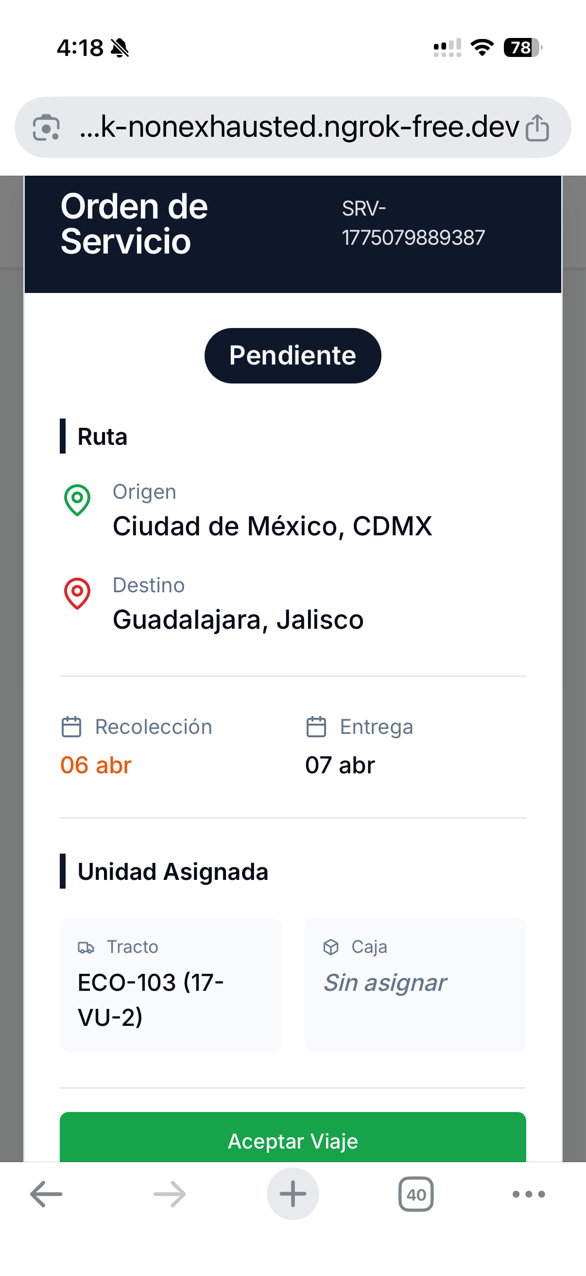 Orden de servicio en el móvil del operador