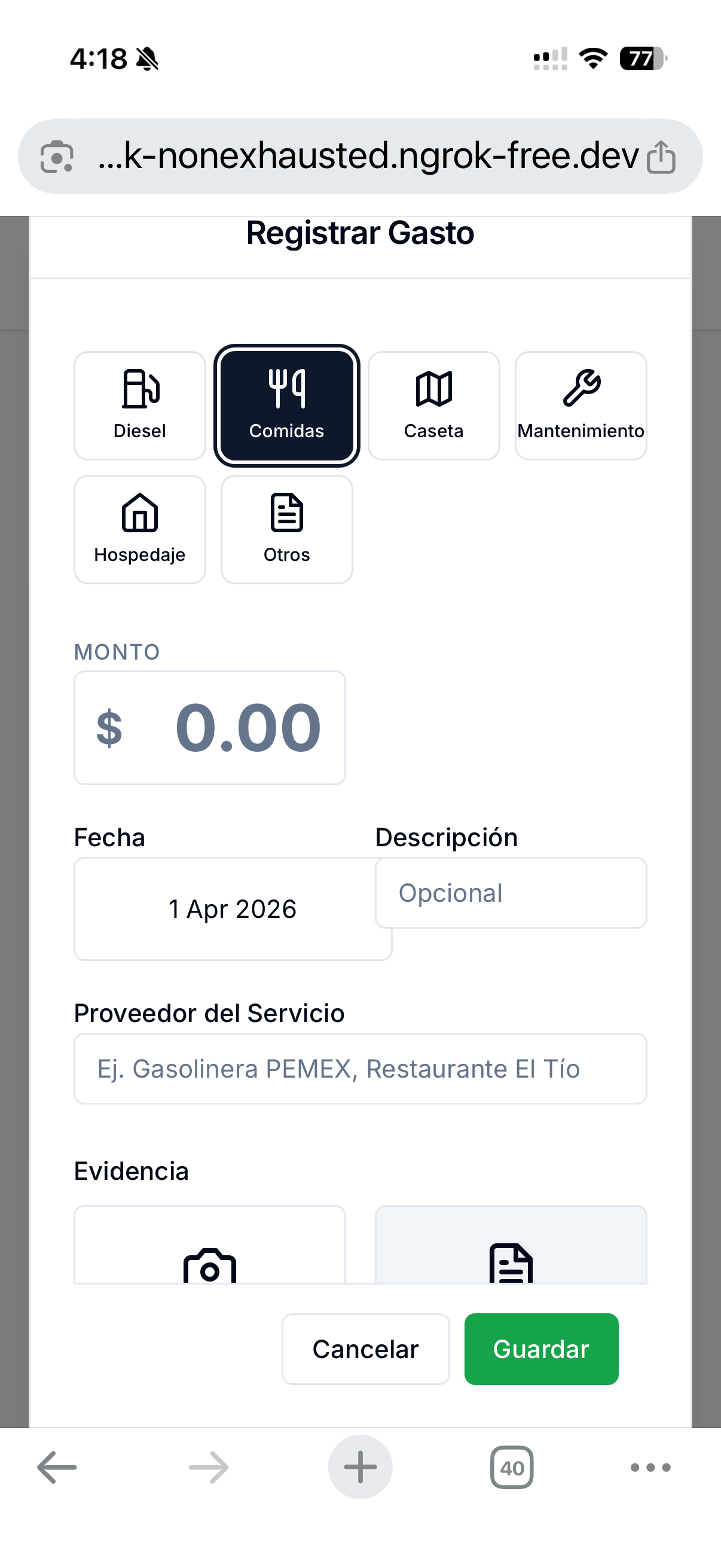 Registrar gasto con evidencia