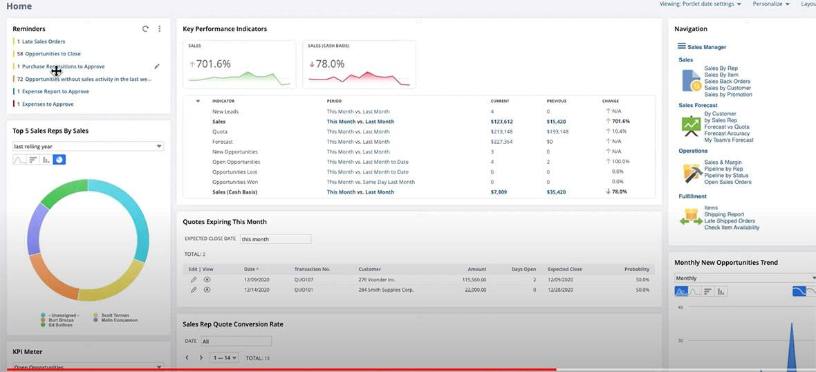 Dashboard de indicadores en NetSuite: KPIs de venta, pipeline y cotizaciones por vencer