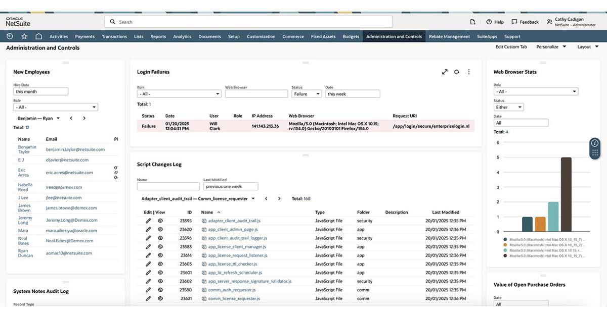 Administración y controles en NetSuite: bitácora de auditoría, cambios y accesos