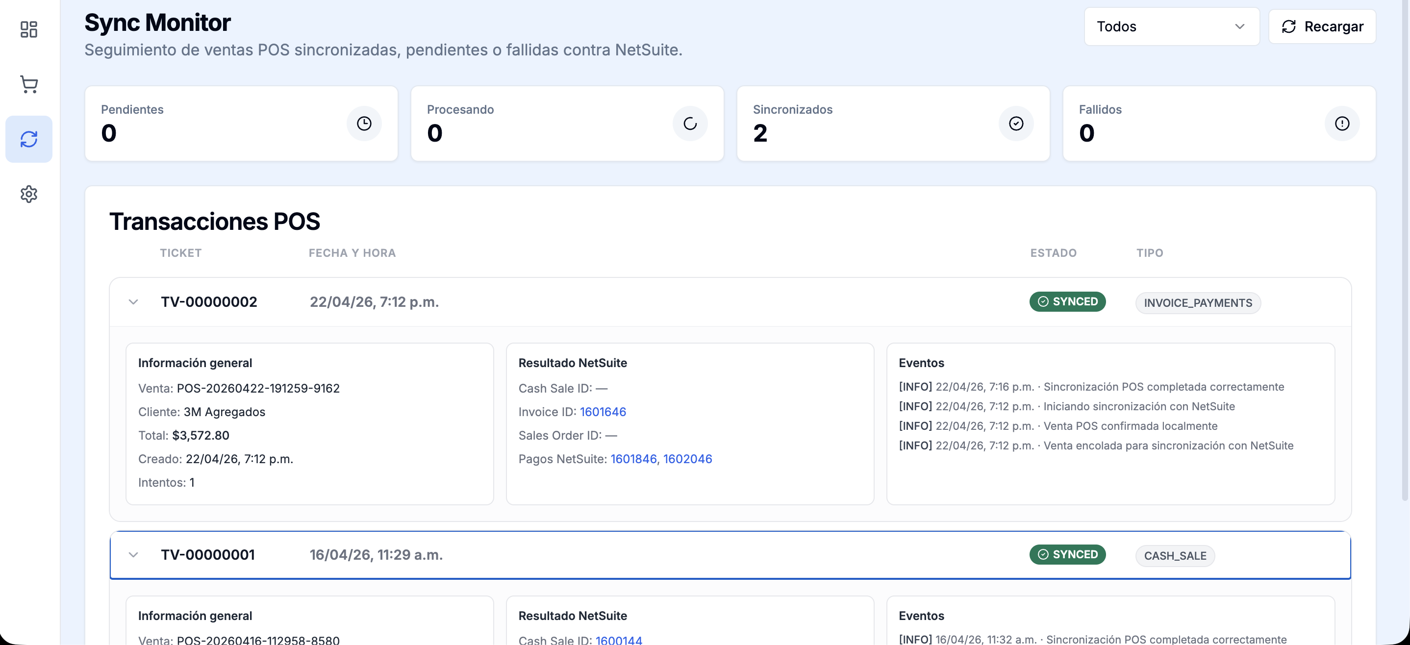 POS sales synchronization with NetSuite